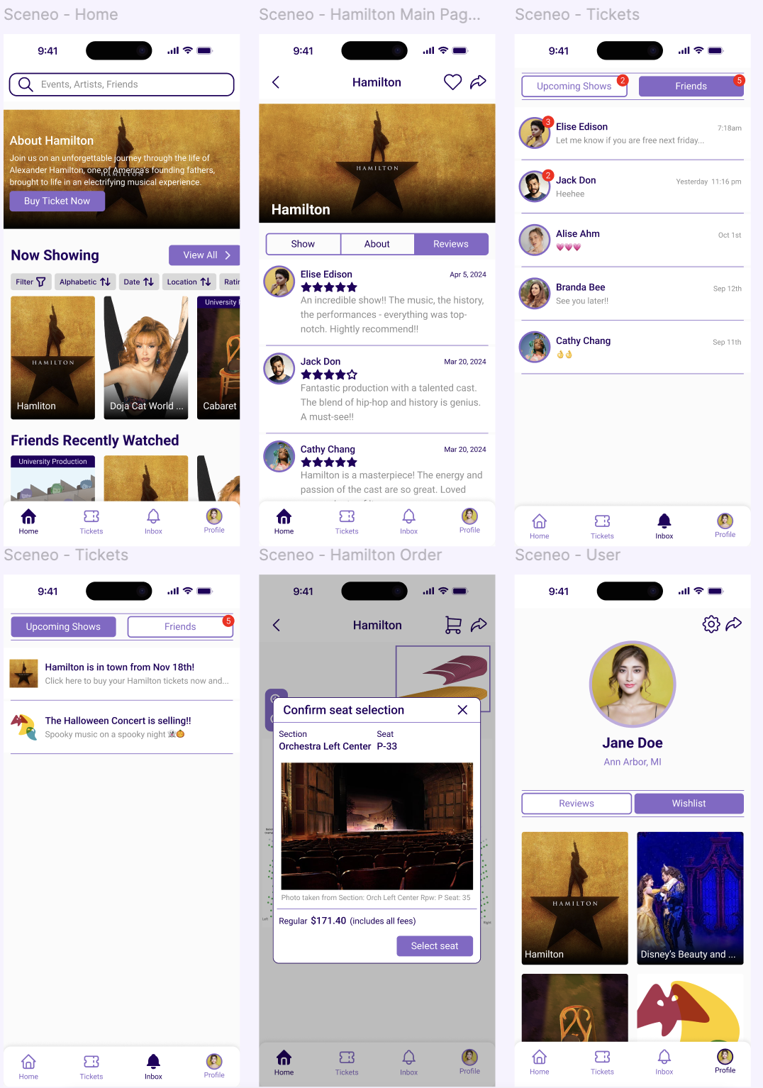 Sceneo hi-fi wireframes