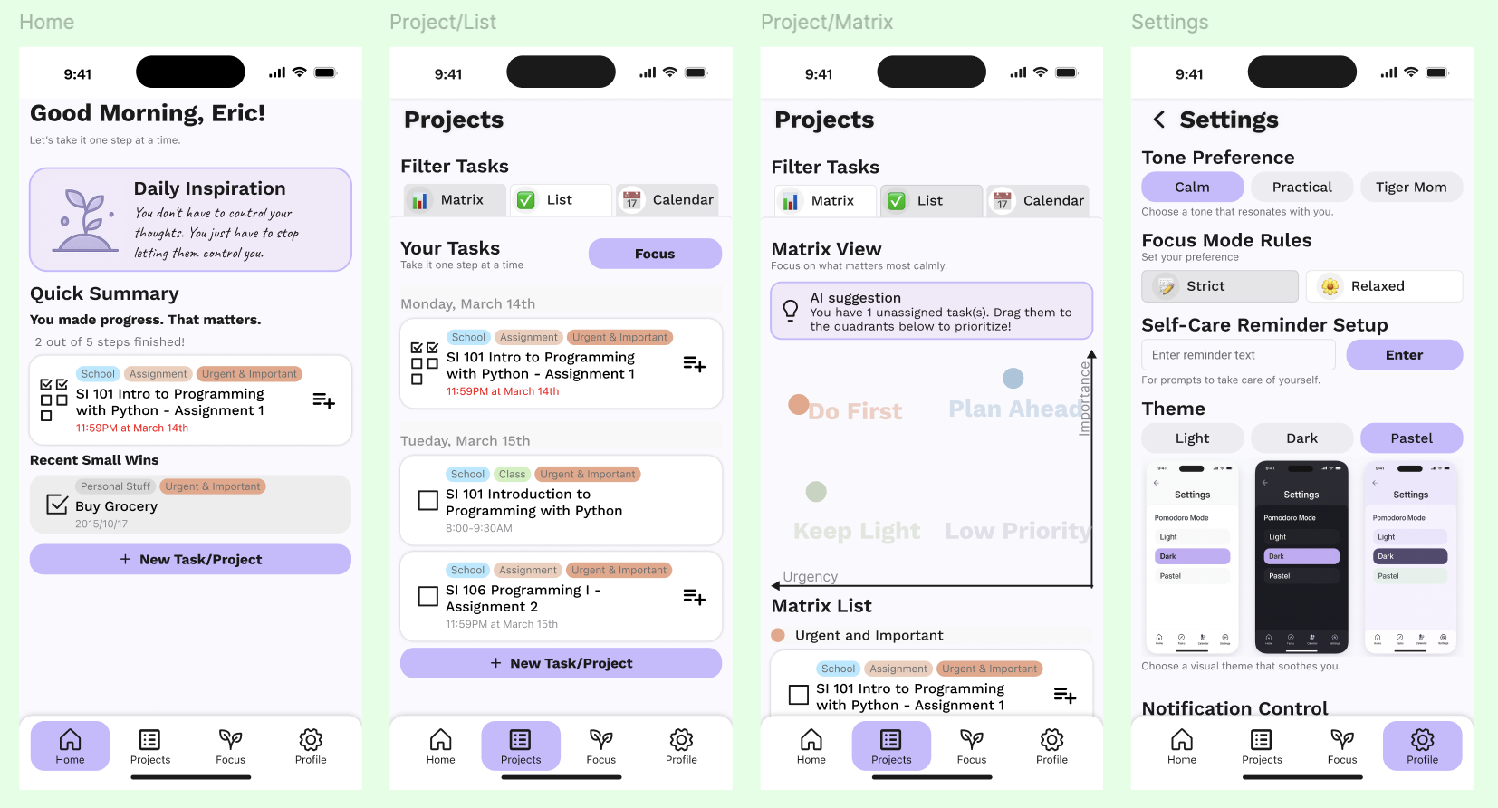 Soft Start hi-fi wireframes