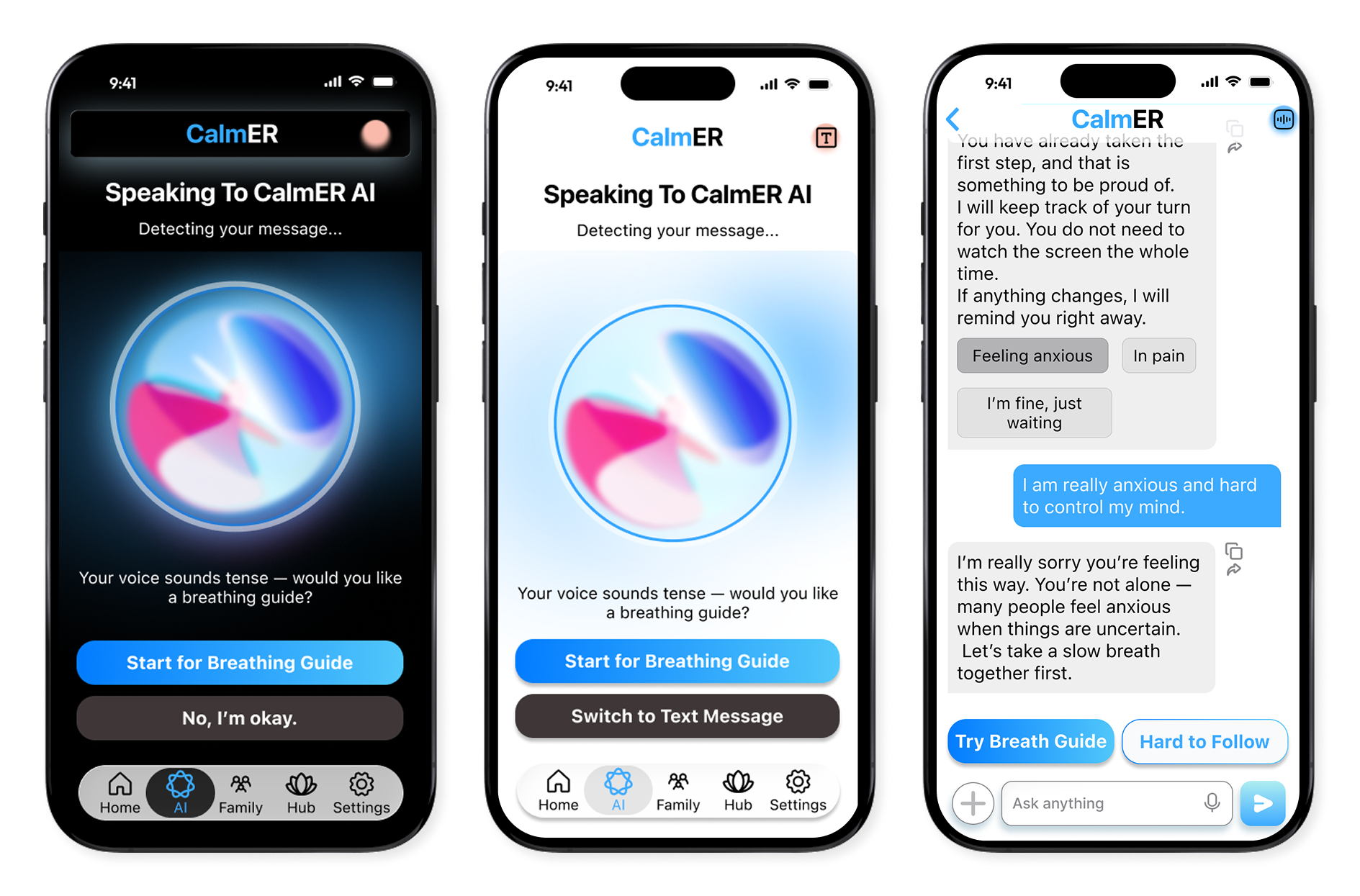 CalmER AI Companion — voice and text emotional support