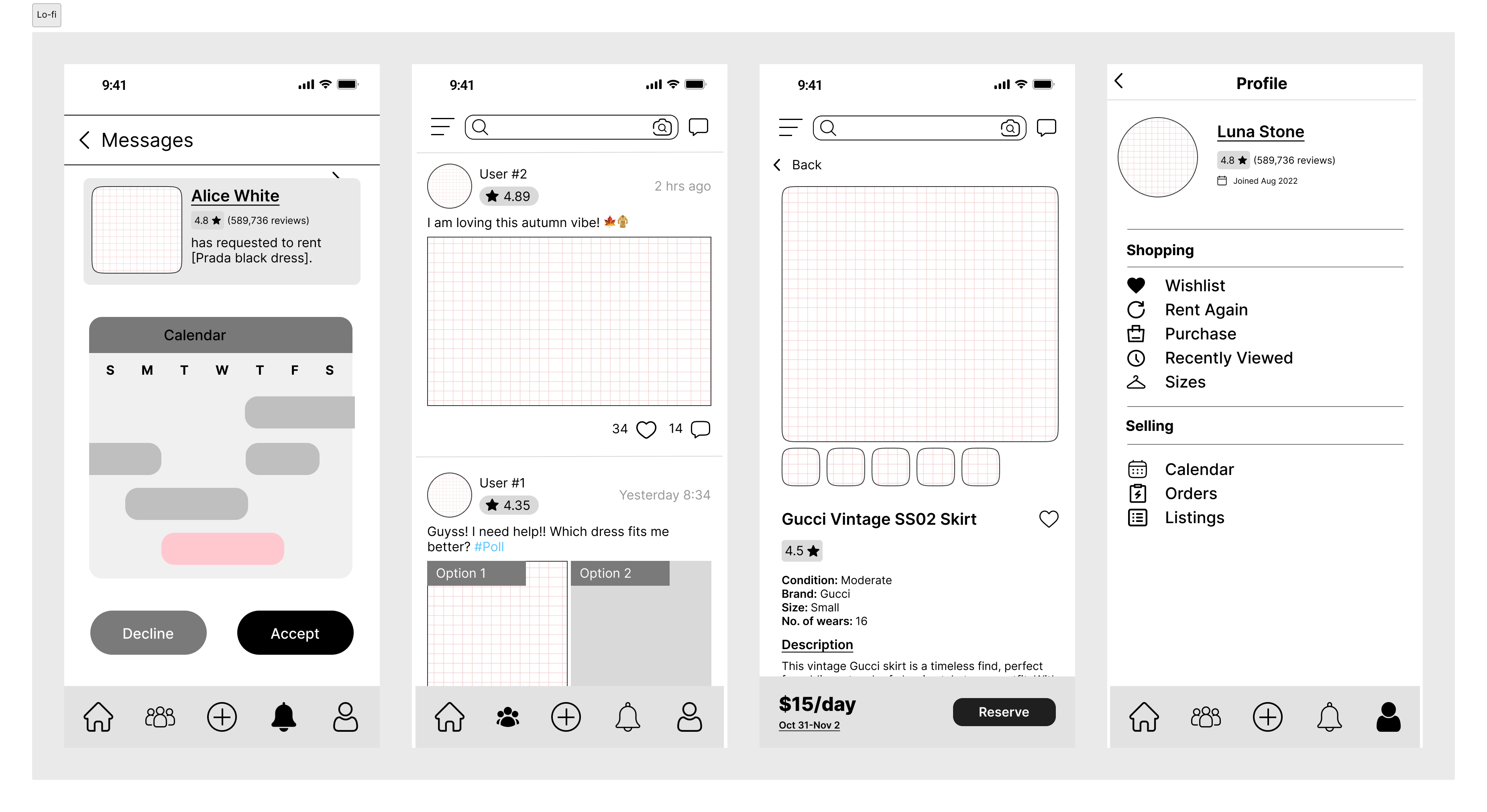 ReFine lo-fi wireframes