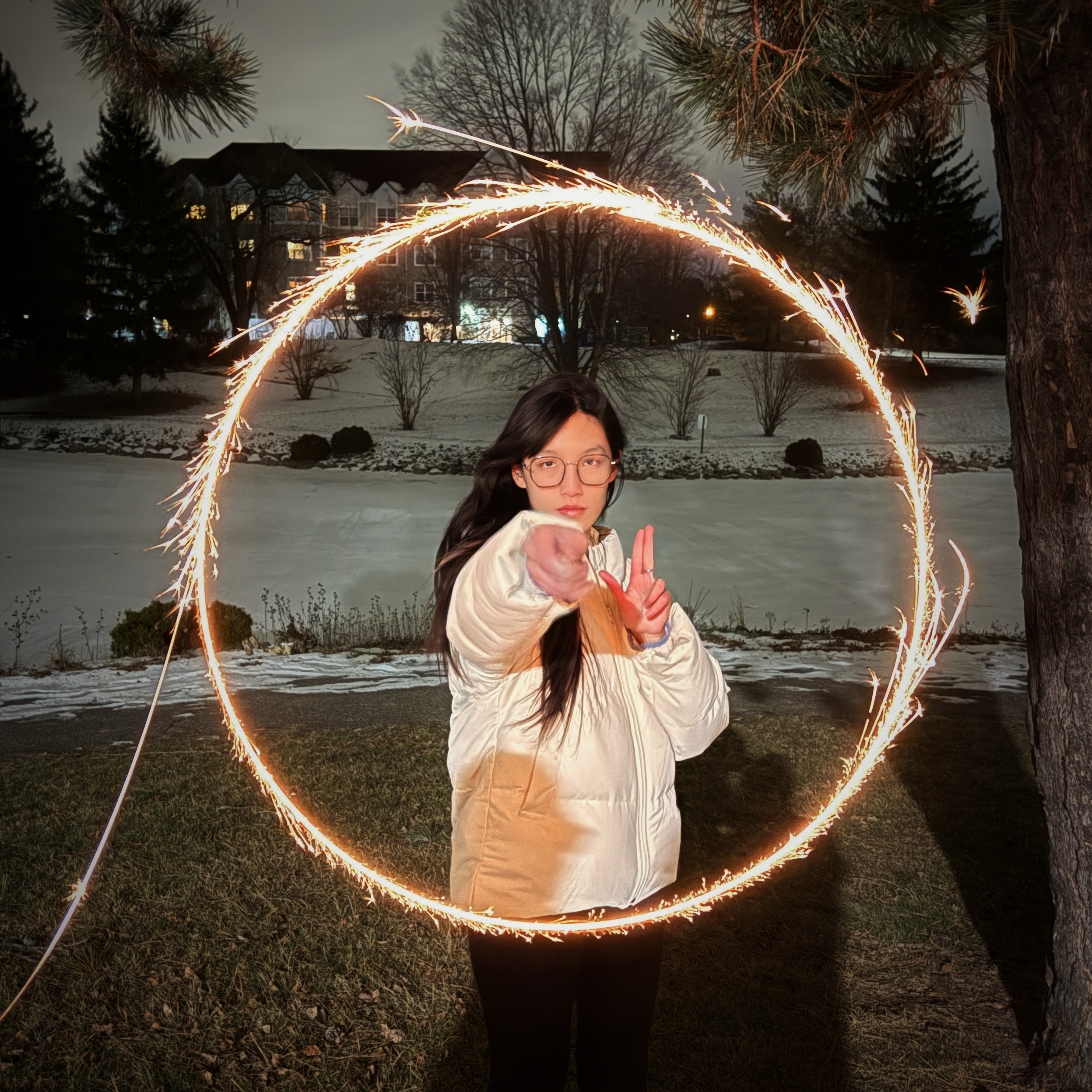 Sophia making a sparkler portal