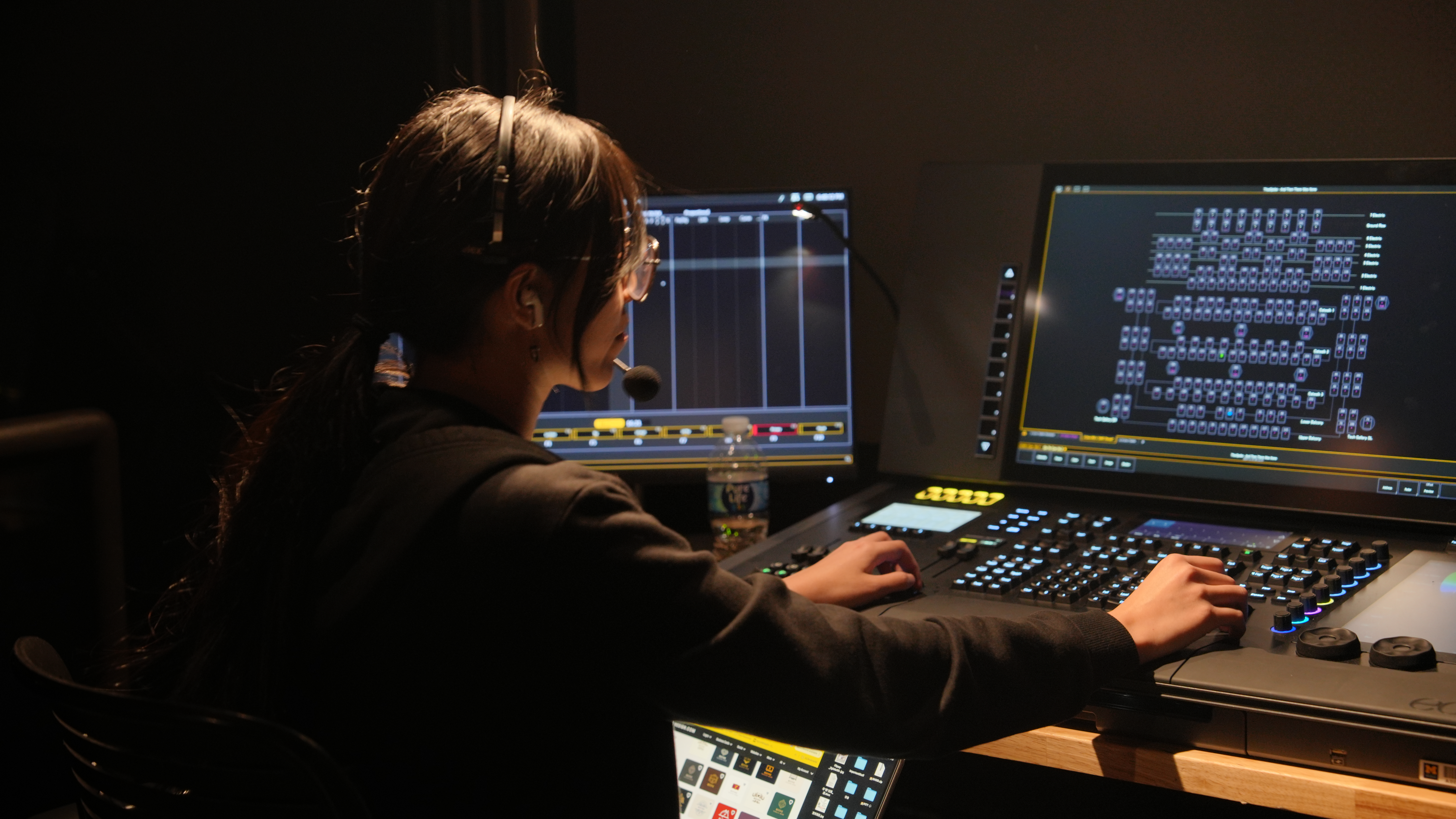 Sophia operating the light board